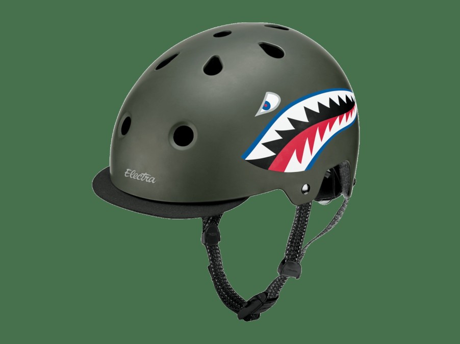 Kleding Trek Helmen voor stads- en elektrische fietsen | Electra Lifestyle Lux Tiger Shark Bike Helmet Grey/Green